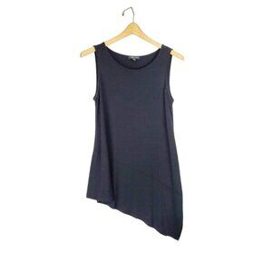 Eileen Fisher Asymmetrical Slant Hem Tank Top Black Viscose Tunic Size Small